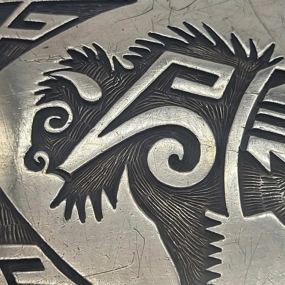 Navajo Artist Montano Gibbson "GIBB" Sterling Silver Etched Buffalo Belt Buckle - Picture 11 of 16